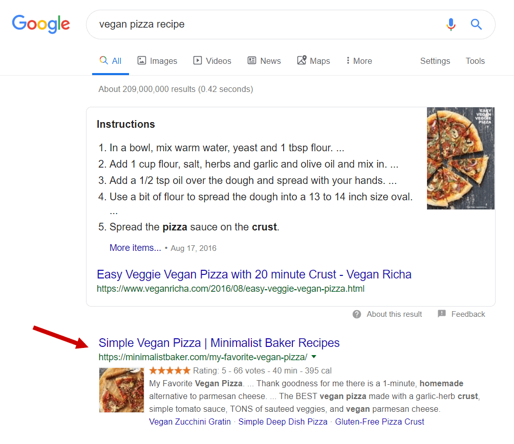 Hình 4: Các trang web khác hiển thị khi tìm kiếm công thức bánh pizza thuần chay