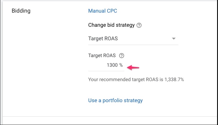 Hình 4: Target ROAS được đề xuất trong Google Ads