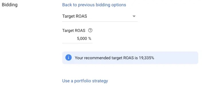 Hình 5: Thiết lập Target ROAS trên Google Ads