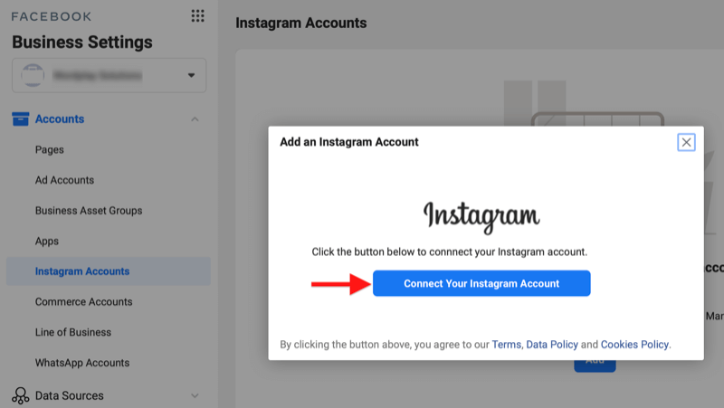 Hình 5: Trình quản lý doanh nghiệp Facebook có thể liên kết với Instagram