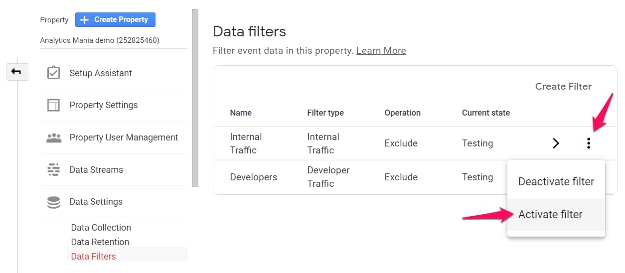 Hình 14: Kích hoạt bộ lọc từ danh sách data filters