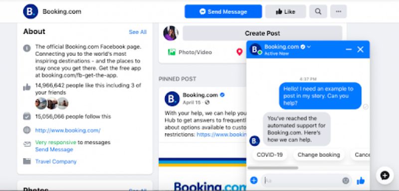 Ví dụ về sử dụng chatbot trên Booking.com
