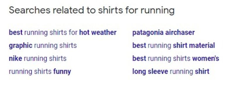 Các đề xuất tìm kiếm của Google có liên quan đến running shirts