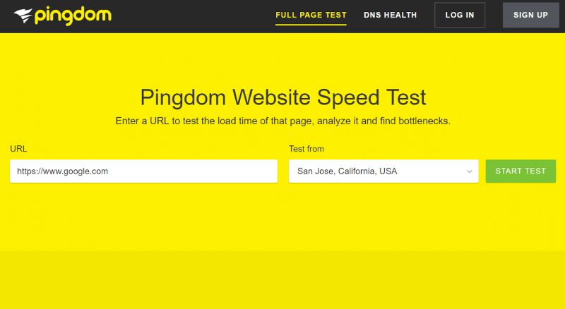 Giao diện công cụ kiểm tra tốc độ website trên Pingdom