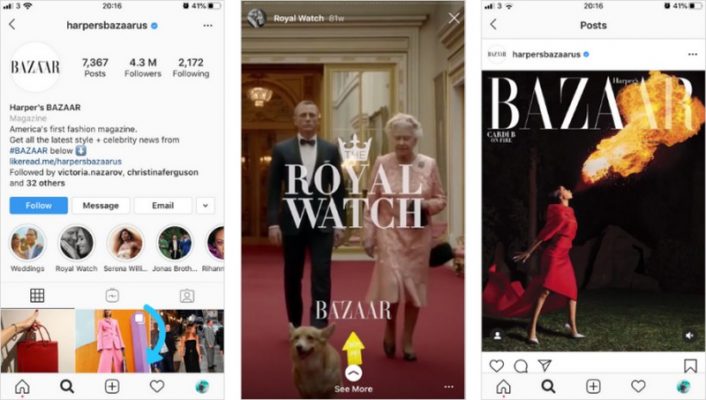 Harper's BAZAAR sử dụng dòng phông serif trong hồ sơ Instagram của họ