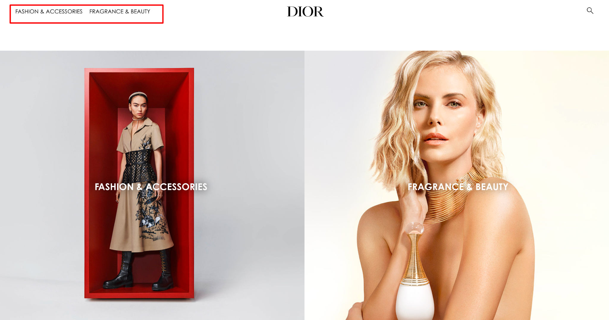 Hình 14: Website của Dior có menu điều hướng dạng ngang tối giản