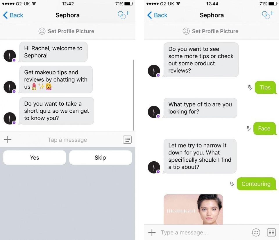 Hình 6: Cách chatbot của Sephora hỗ trợ khách truy cập