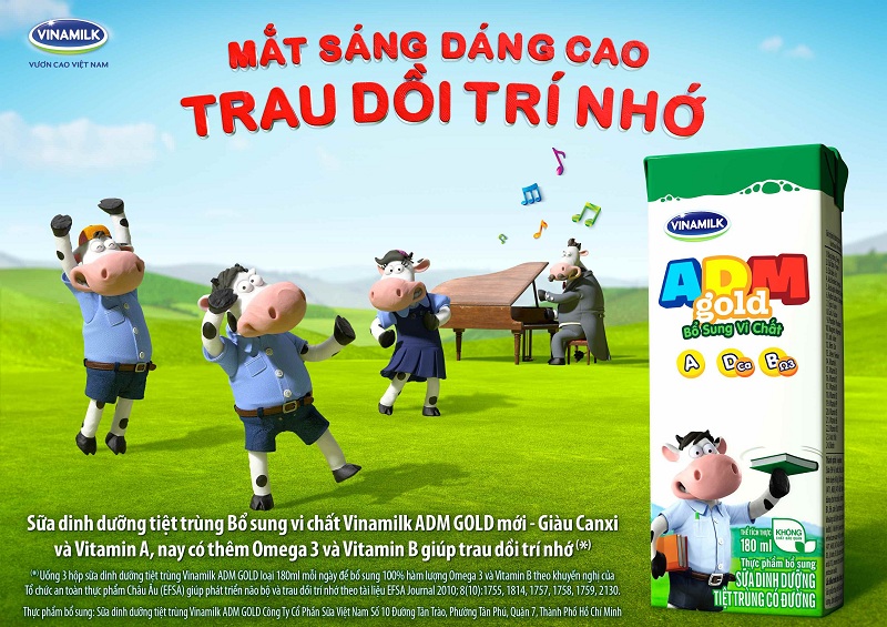 Quảng cáo sữa Vinamilk ADM Gold với hình ảnh thân thiện và dễ thương, hài hước từ những chú bò sữa