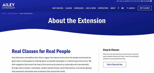Hình 8: Trang web thể hiện Ailey Extension cung cấp rõ ràng về các thông tin mà người dùng có thể dễ dàng nhìn thấy và tìm kiếm
